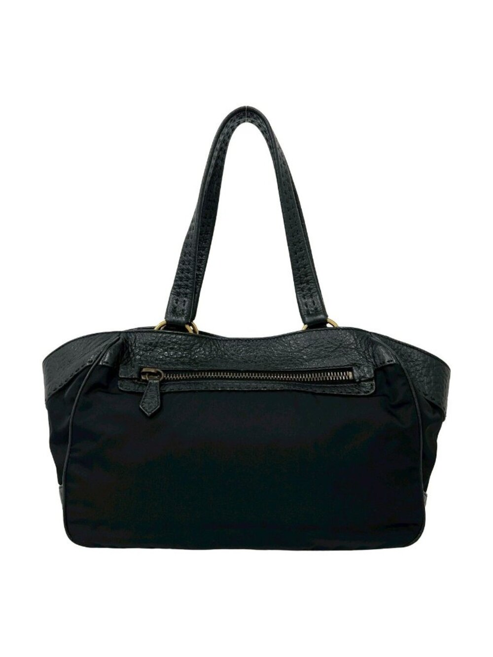 ★SOLD★ Prada Triangle Logo Leather Tessuto Tote Black - Picture 3 of 10